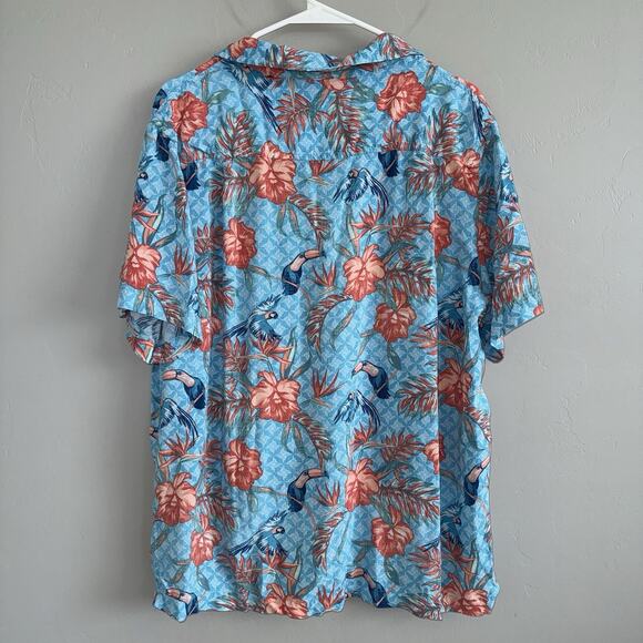 Havana Jim Blue Hawaiian Shirt Men’s XL Toucan Tropical Floral Bird Paradise - Picture 2 of 8